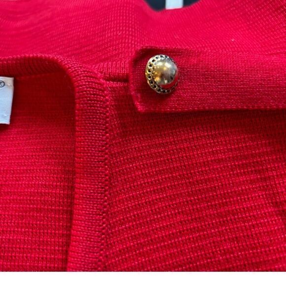 Vintage Great Britain JAEGER RED DB Cardigan Sweater Jacket Epaulettes Wool XS S - Picture 7 of 8